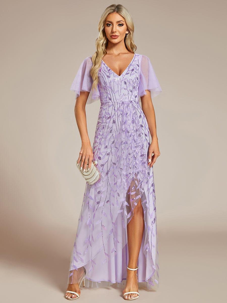 ever ALIX|Short Sleeves Sequin High Low V-Neck Midi Mother of the Bride Dress
