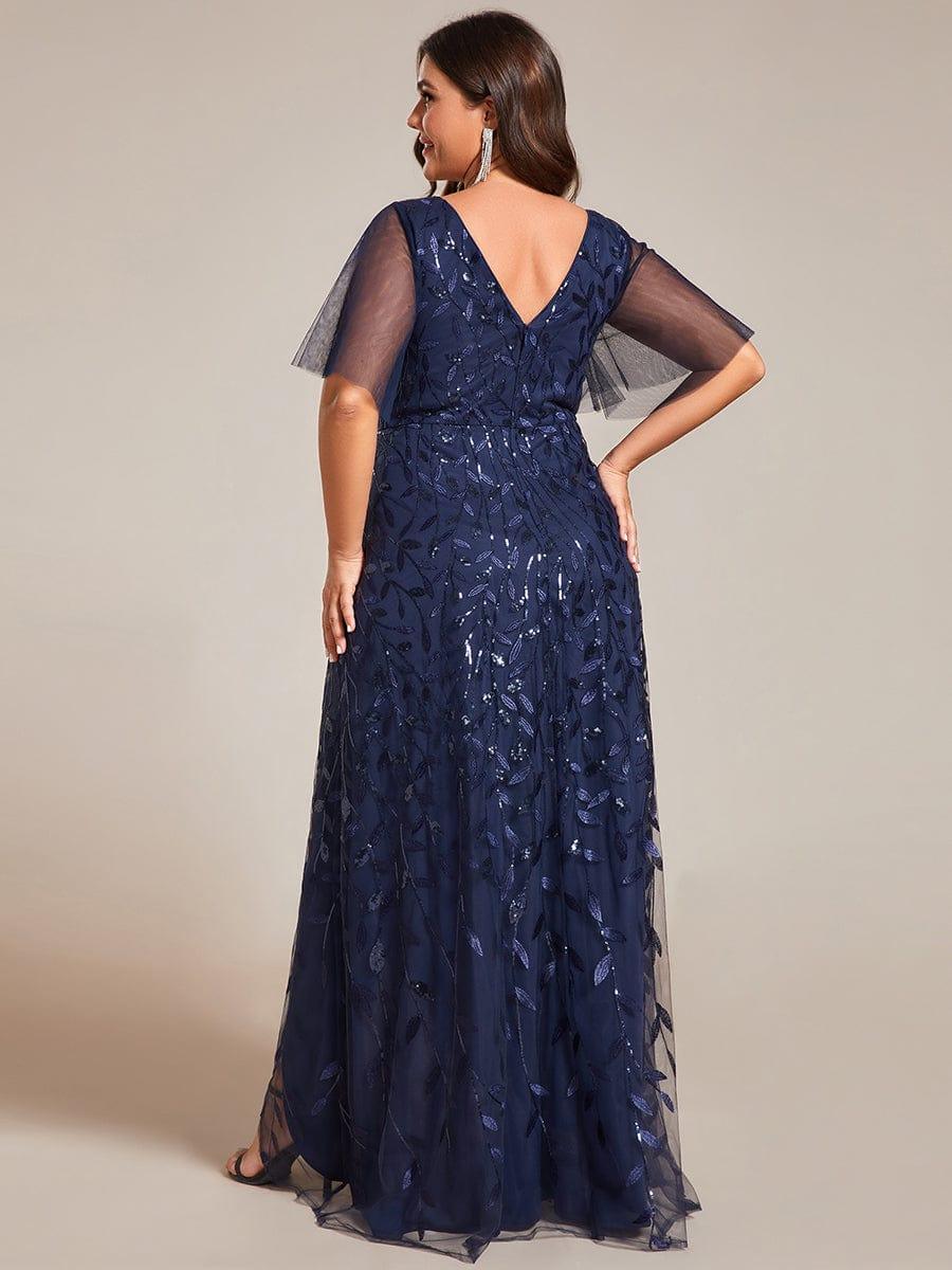 ever ALIX|Short Sleeves Sequin High Low V-Neck Midi Formal Evening Dress