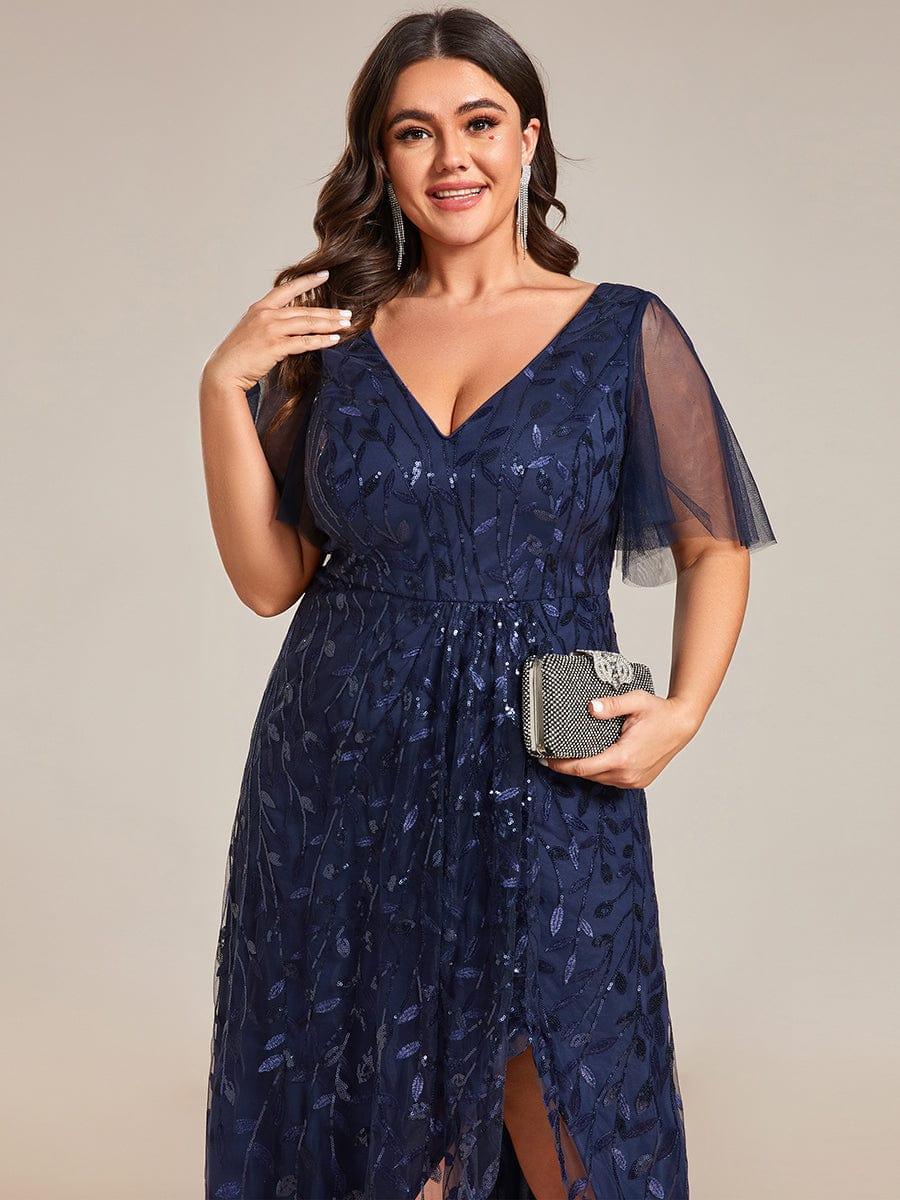 ever ALIX|Short Sleeves Sequin High Low V-Neck Midi Mother of the Bride Dress