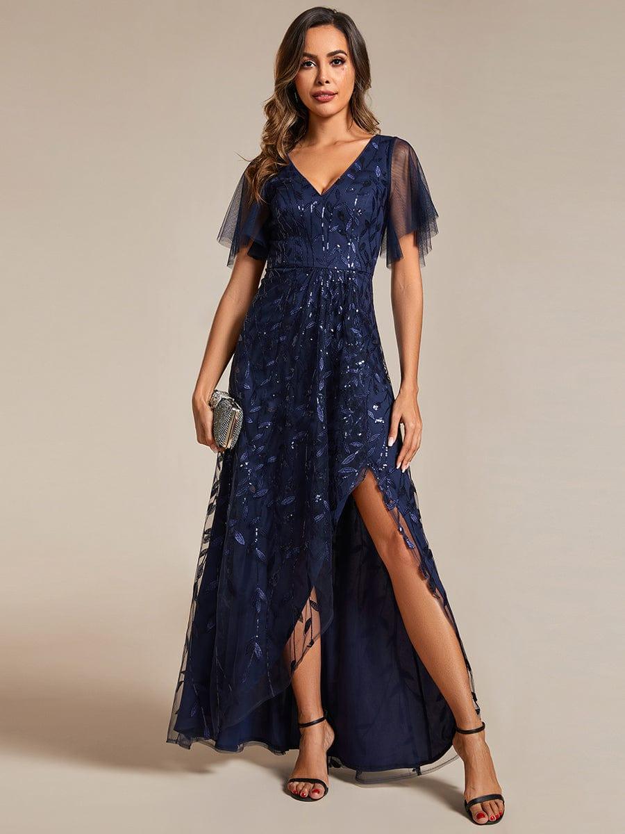 ever ALIX|Short Sleeves Sequin High Low V-Neck Midi Mother of the Bride Dress