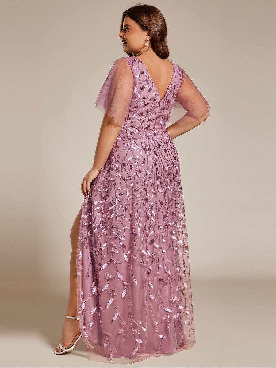 ever ALIX|Short Sleeves Sequin High Low V-Neck Midi Mother of the Bride Dress