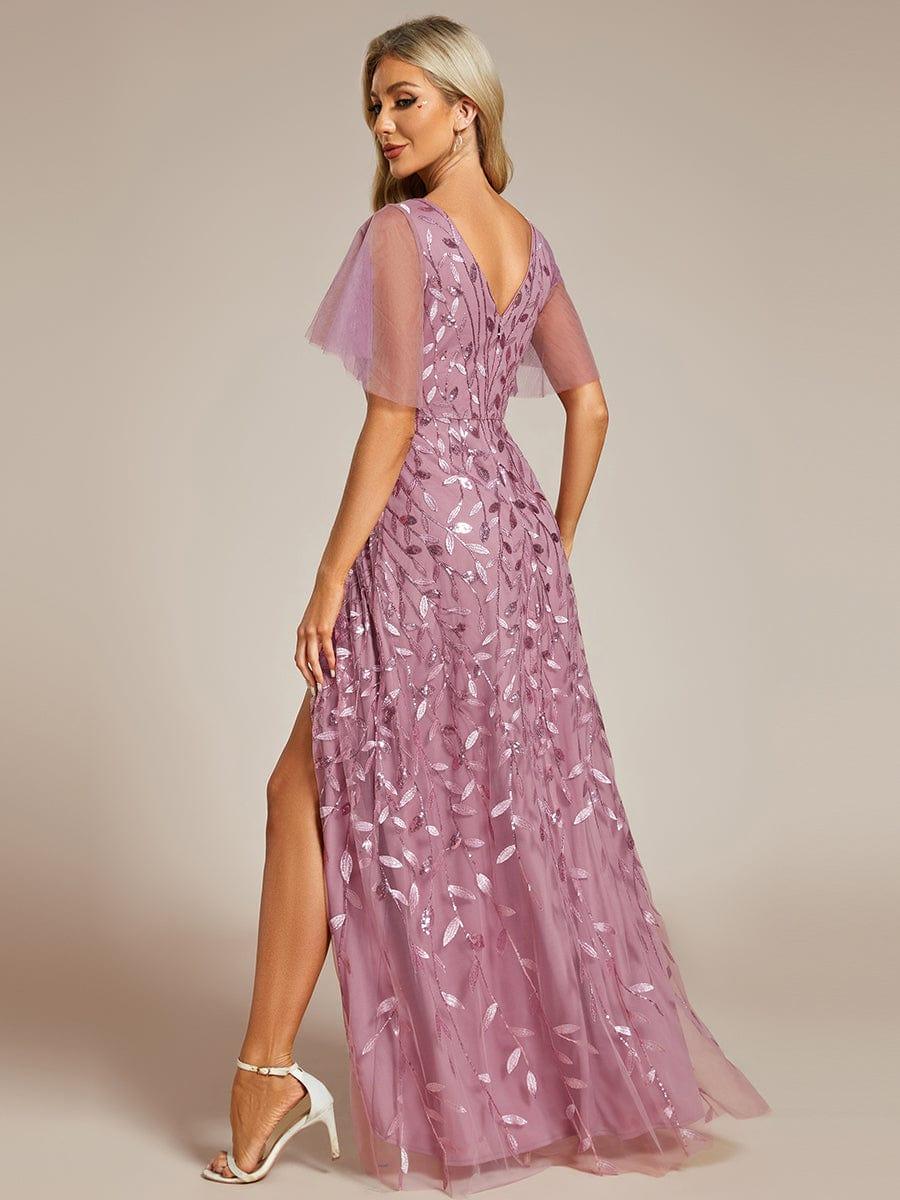 ever ALIX|Short Sleeves Sequin High Low V-Neck Midi Mother of the Bride Dress