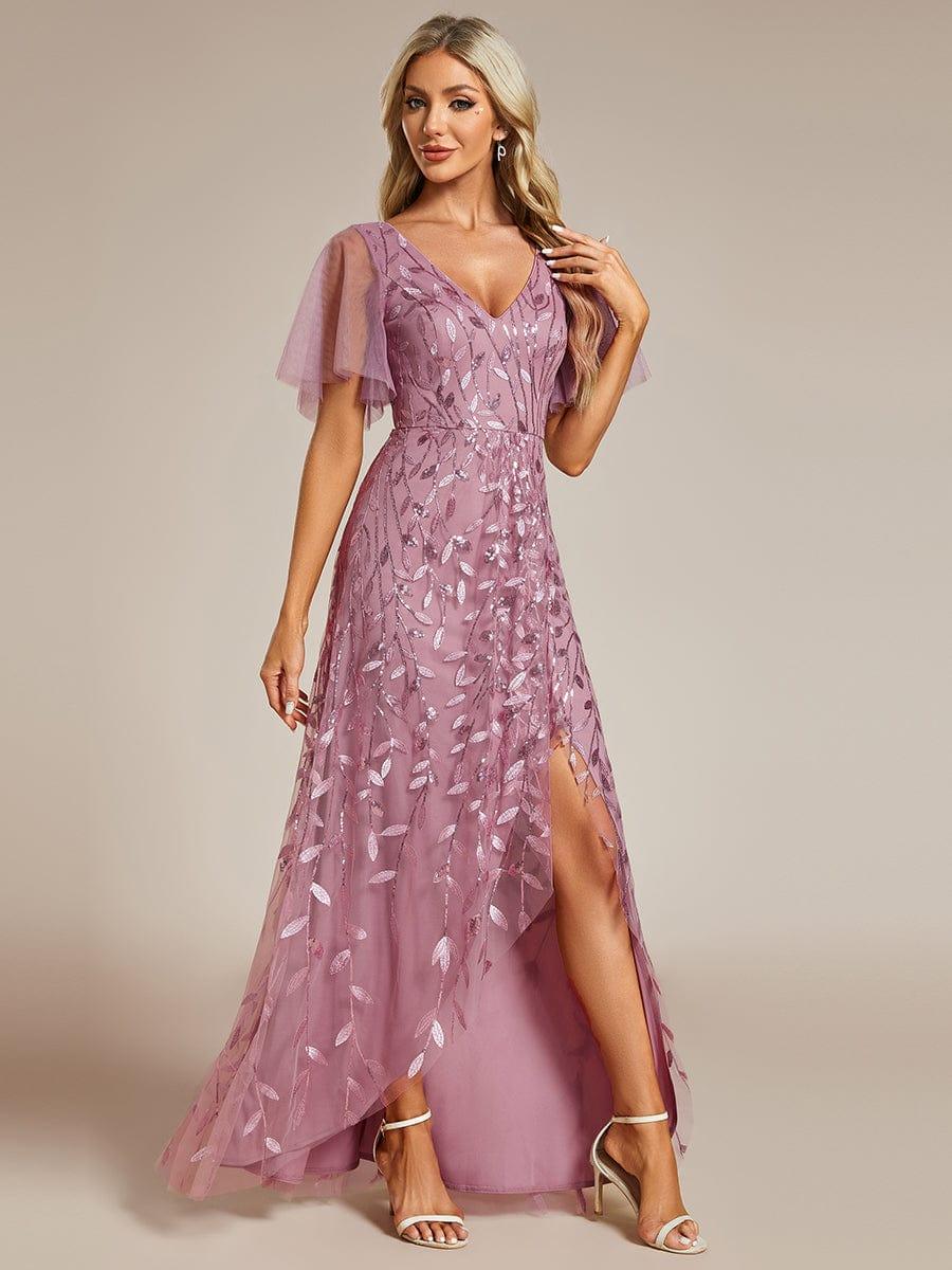 ever ALIX|Short Sleeves Sequin High Low V-Neck Midi Mother of the Bride Dress