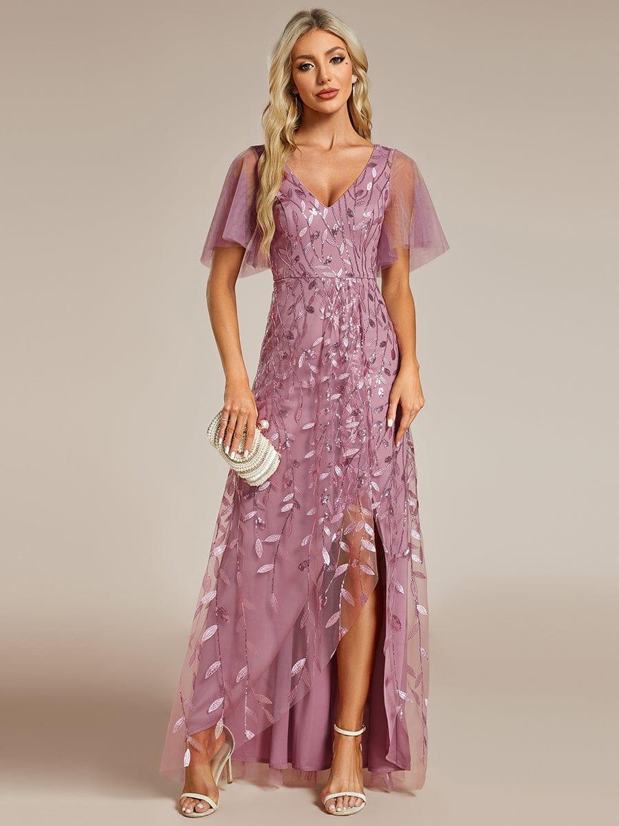 ever ALIX|Short Sleeves Sequin High Low V-Neck Midi Mother of the Bride Dress