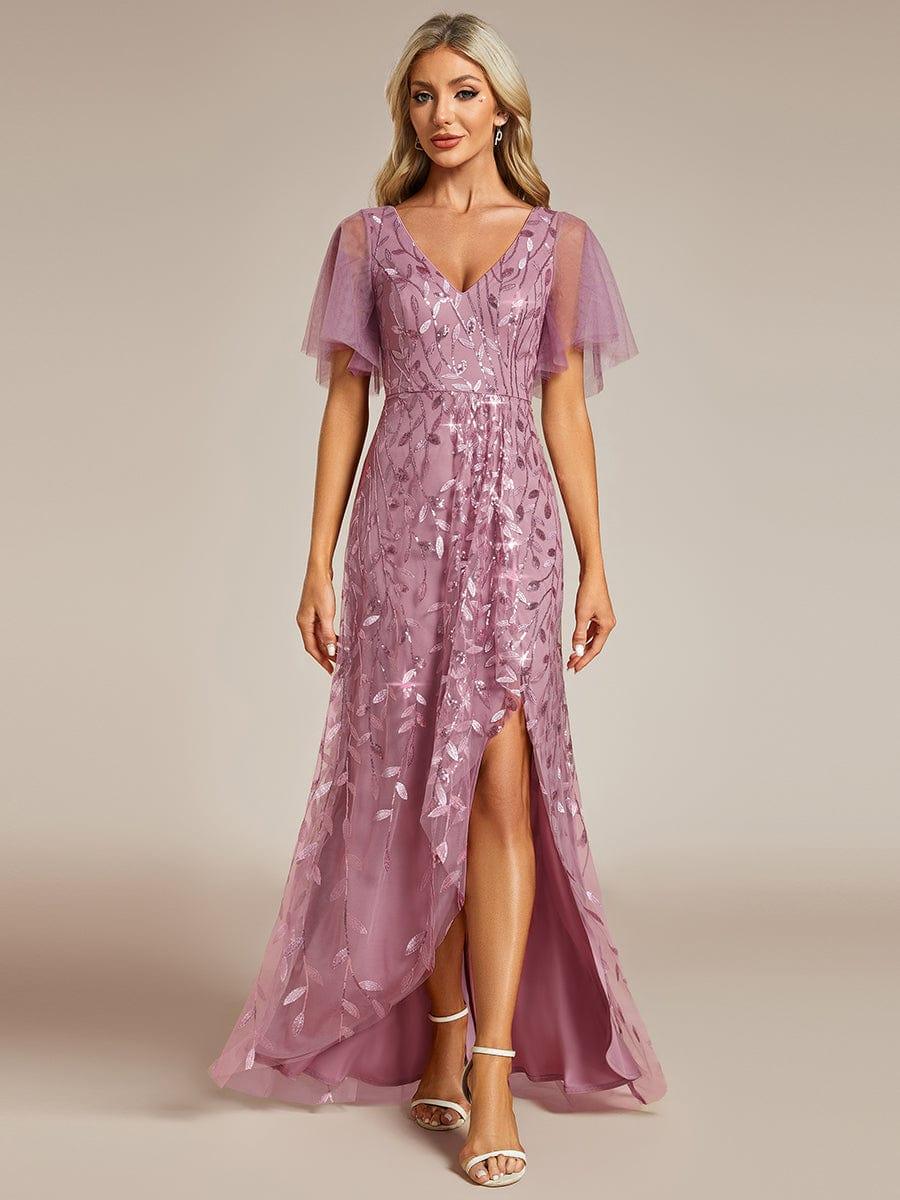 ever ALIX|Short Sleeves Sequin High Low V-Neck Midi Mother of the Bride Dress