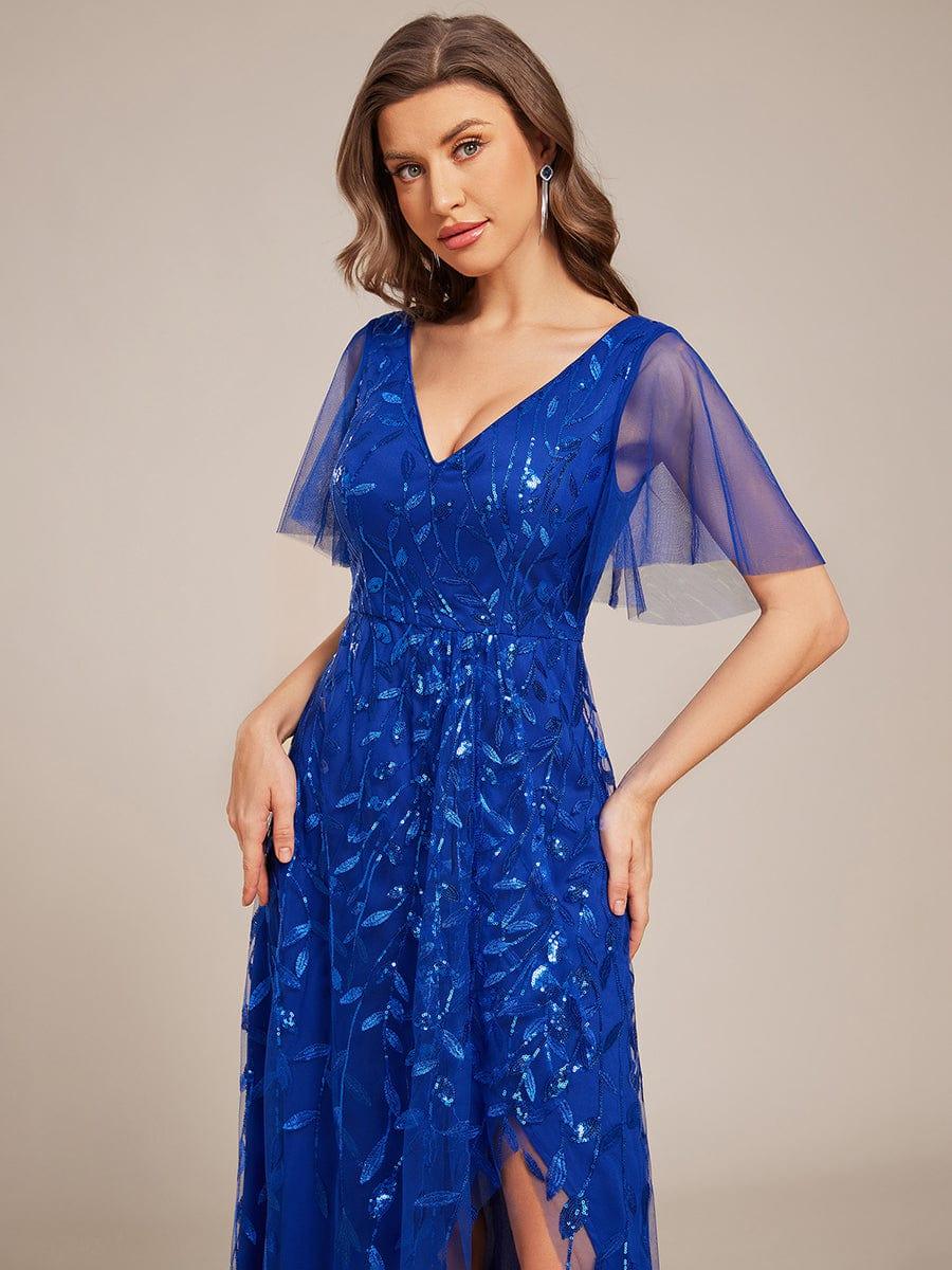 ever ALIX|Short Sleeves Sequin High Low V-Neck Midi Formal Wedding Guest Dress