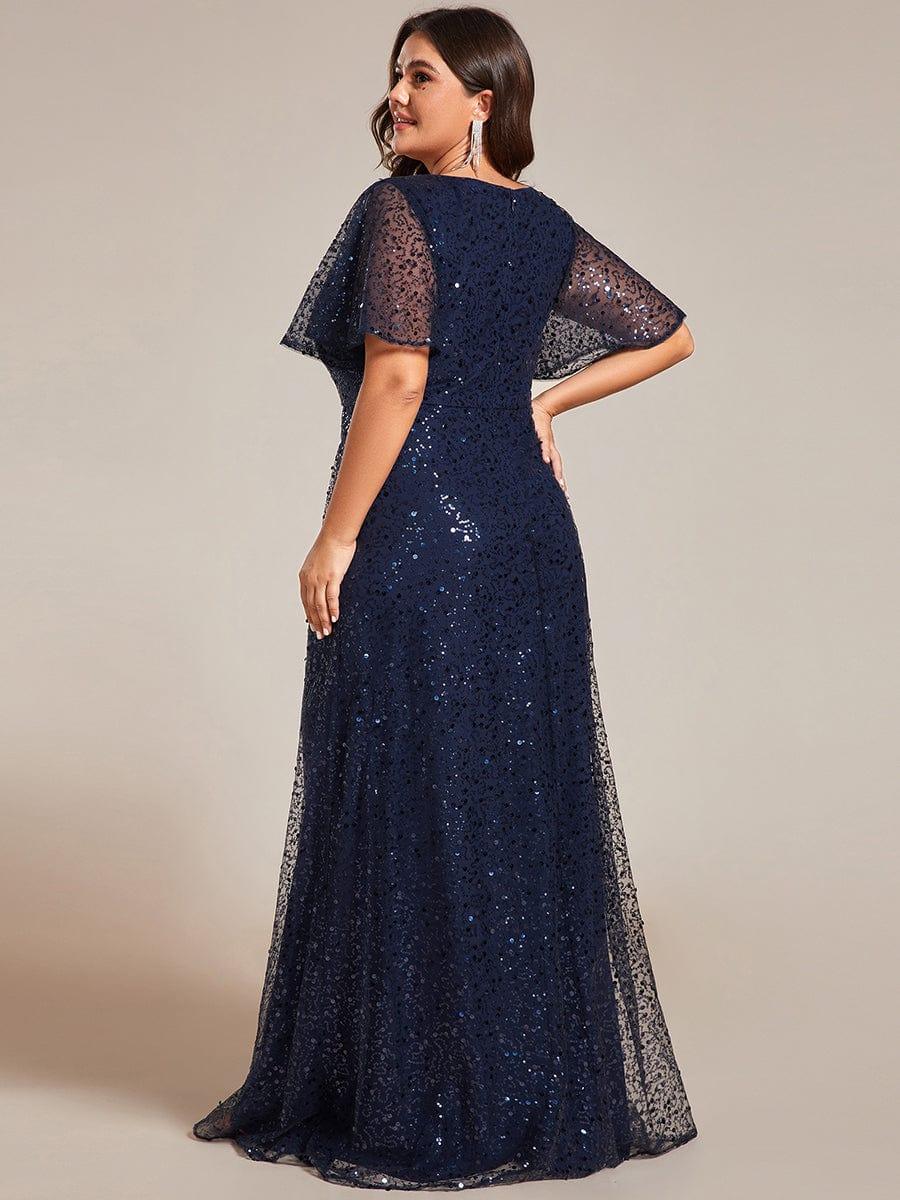 ever ARIA|Shimmering All Over Sequin Short Sleeves A-Line Formal Evening Dress