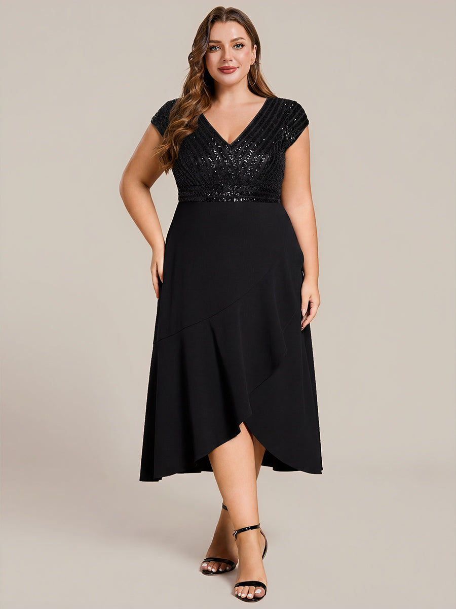 ever BAYLOR|Short Sleeve V-Neck Midi Sequin Formal Dress