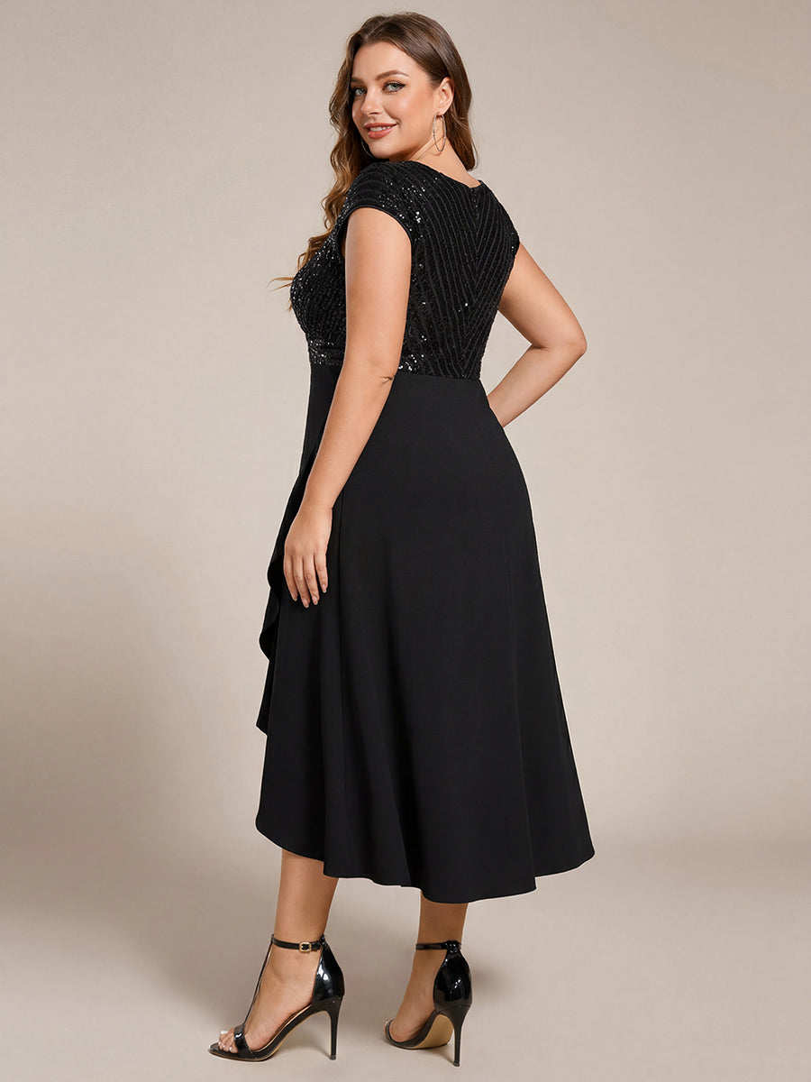 ever BAYLOR|Short Sleeve V-Neck Midi Sequin Formal Dress