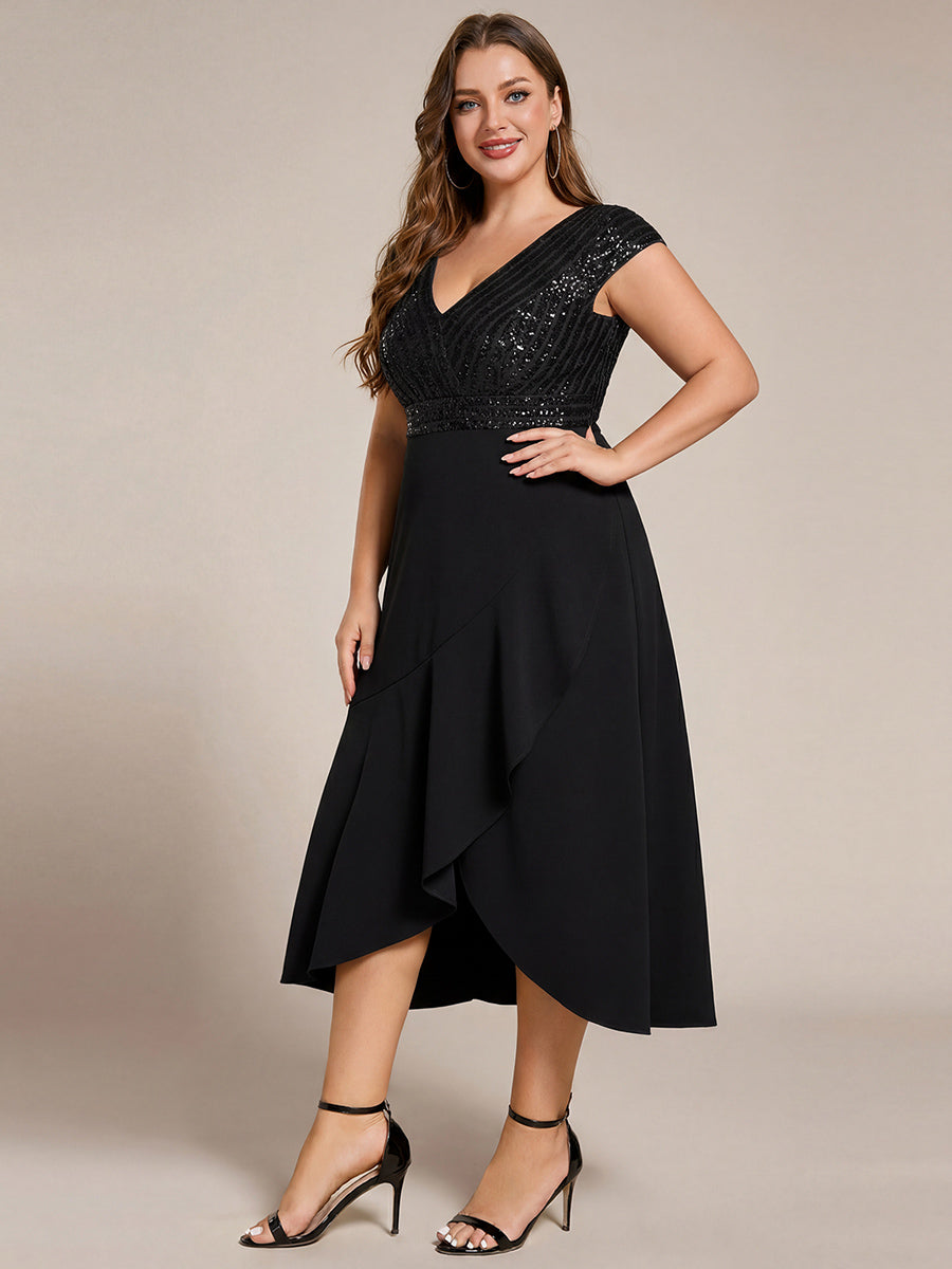 ever BAYLOR|Short Sleeve V-Neck Midi Sequin Formal Dress