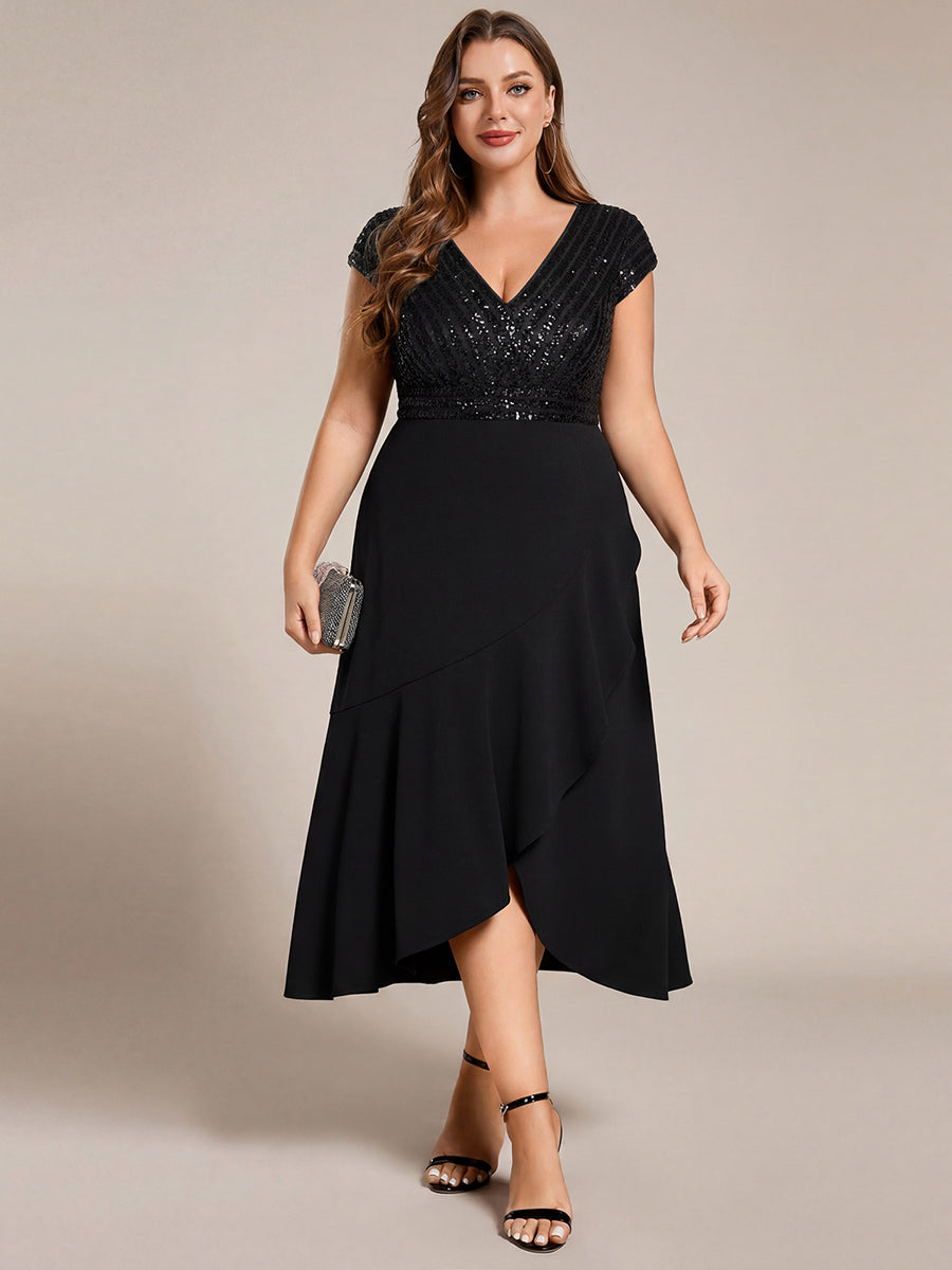 ever BAYLOR|Short Sleeve V-Neck Midi Sequin Formal Dress
