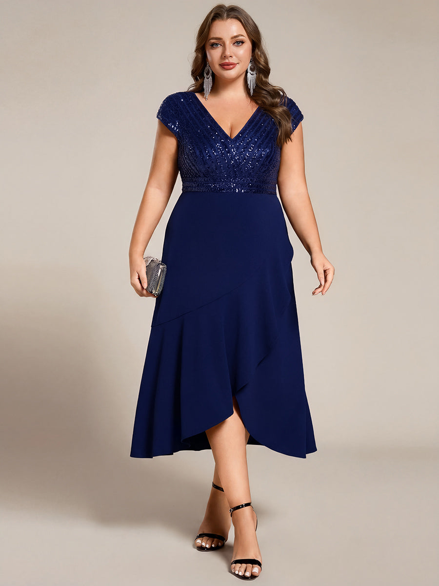 ever BAYLOR|Short Sleeve V-Neck Midi Sequin Formal Dress