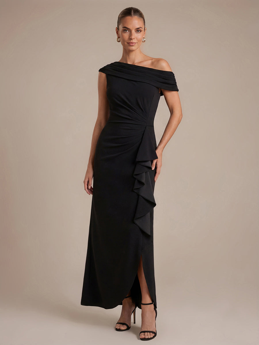 Crepe Off-the-shoulder Sleeve Mermaid Evening Dress