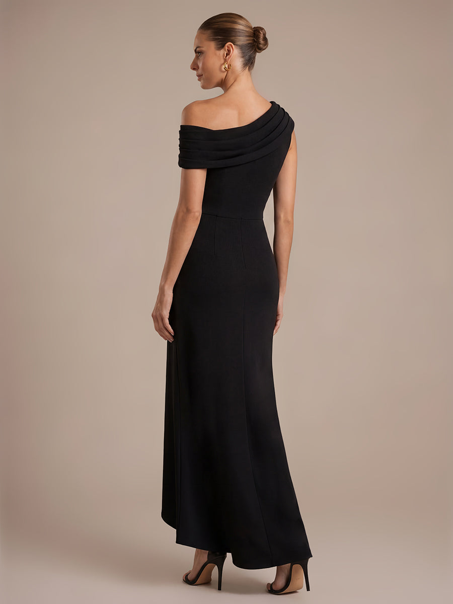 Crepe Off-the-shoulder Sleeve Mermaid Evening Dress