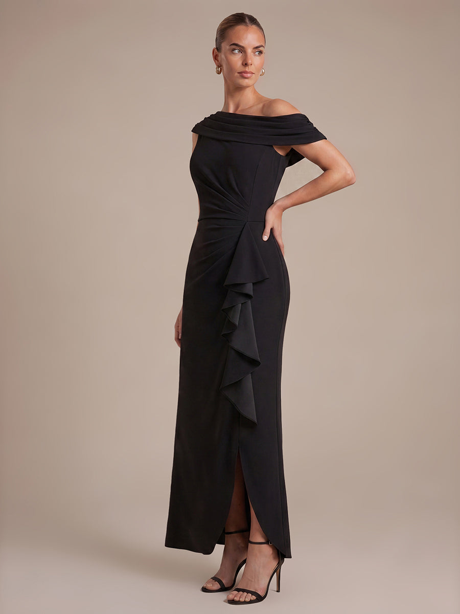 Crepe Off-the-shoulder Sleeve Mermaid Evening Dress