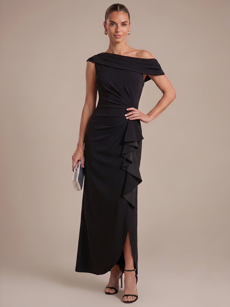 Crepe Off-the-shoulder Sleeve Mermaid Evening Dress