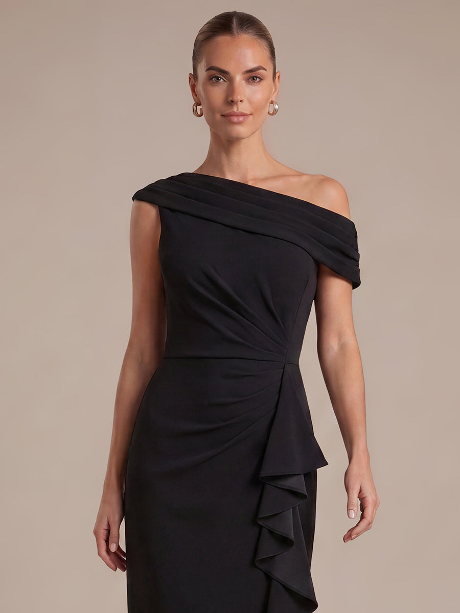 Crepe Off-the-shoulder Sleeve Mermaid Evening Dress