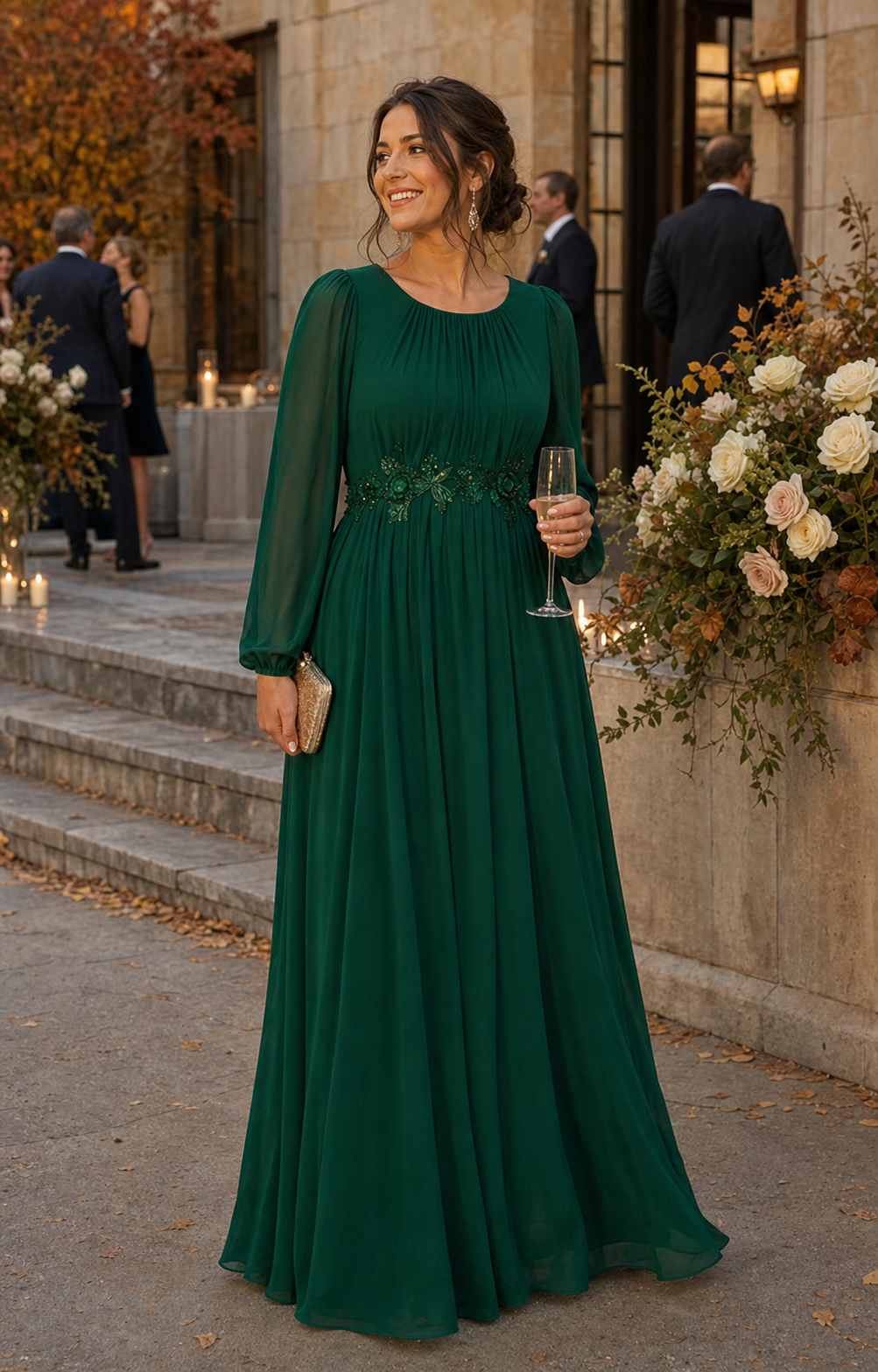 Chiffon Puff Sleeve A-Line Evening Dress
