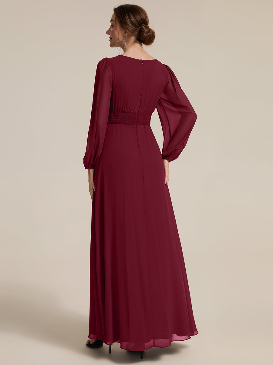 Chiffon Puff Sleeve A-Line Evening Dress