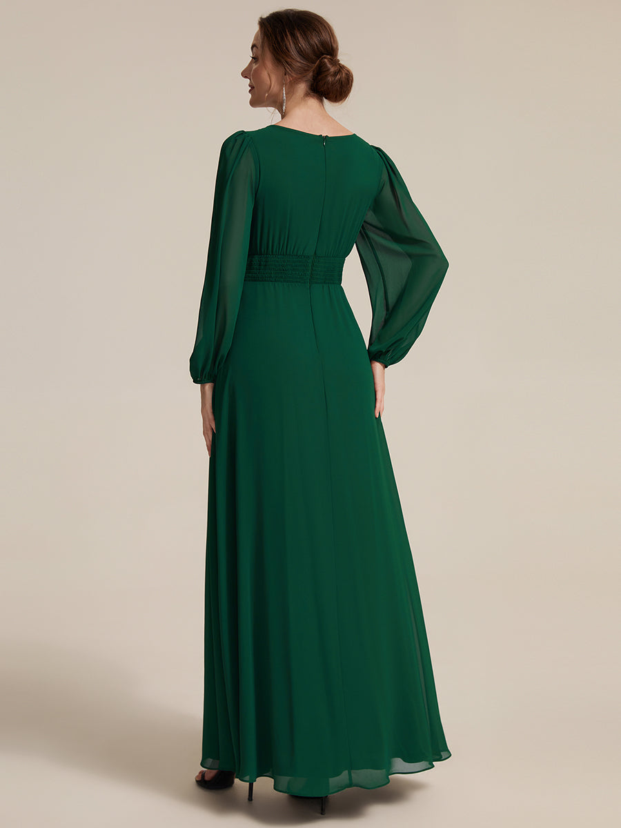 Chiffon Puff Sleeve A-Line Evening Dress