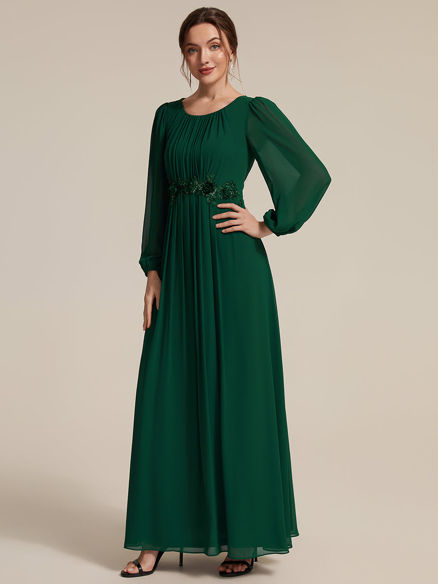 Chiffon Puff Sleeve A-Line Evening Dress