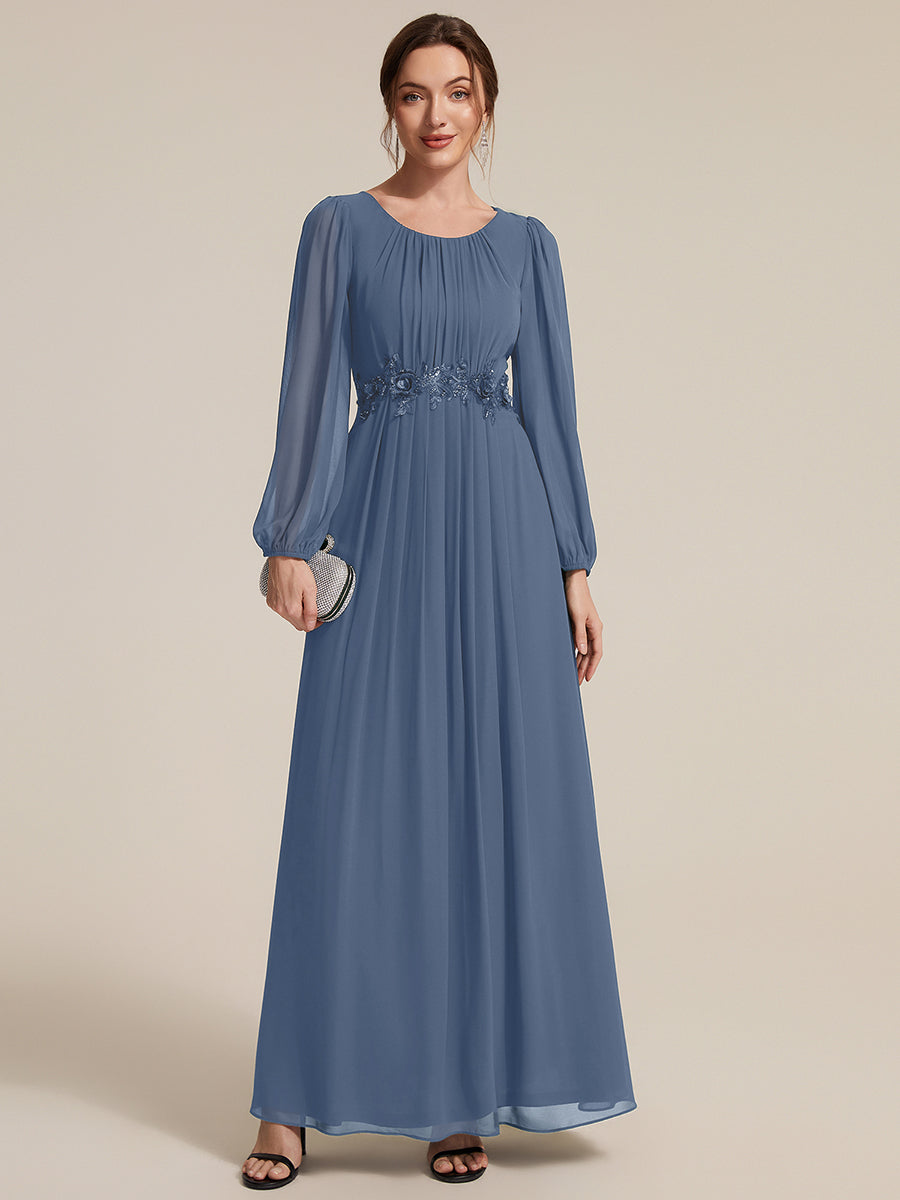 Chiffon Puff Sleeve A-Line Evening Dress