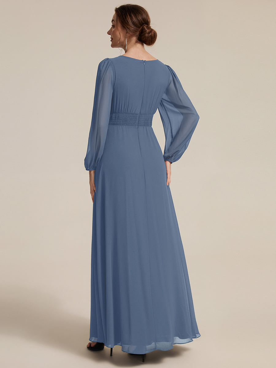 Chiffon Puff Sleeve A-Line Evening Dress