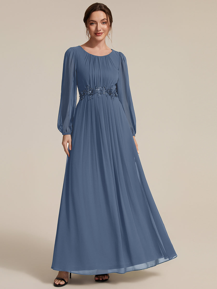 Chiffon Puff Sleeve A-Line Evening Dress