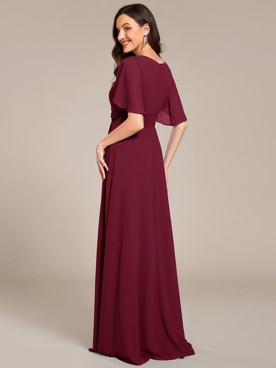 ever ASPYN|Short Sleeve Pleated Applique A-Line Floor-Length Formal Evening Dress