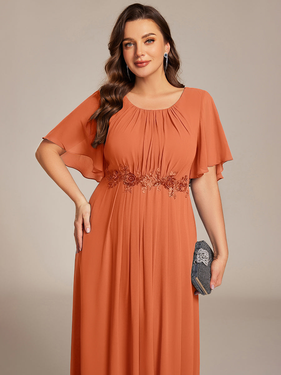 ever ASPYN|Short Sleeve Pleated Applique A-Line Floor-Length Formal Evening Dress