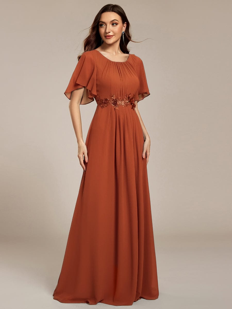 ever ASPYN|Short Sleeve Pleated Applique A-Line Floor-Length Formal Evening Dress