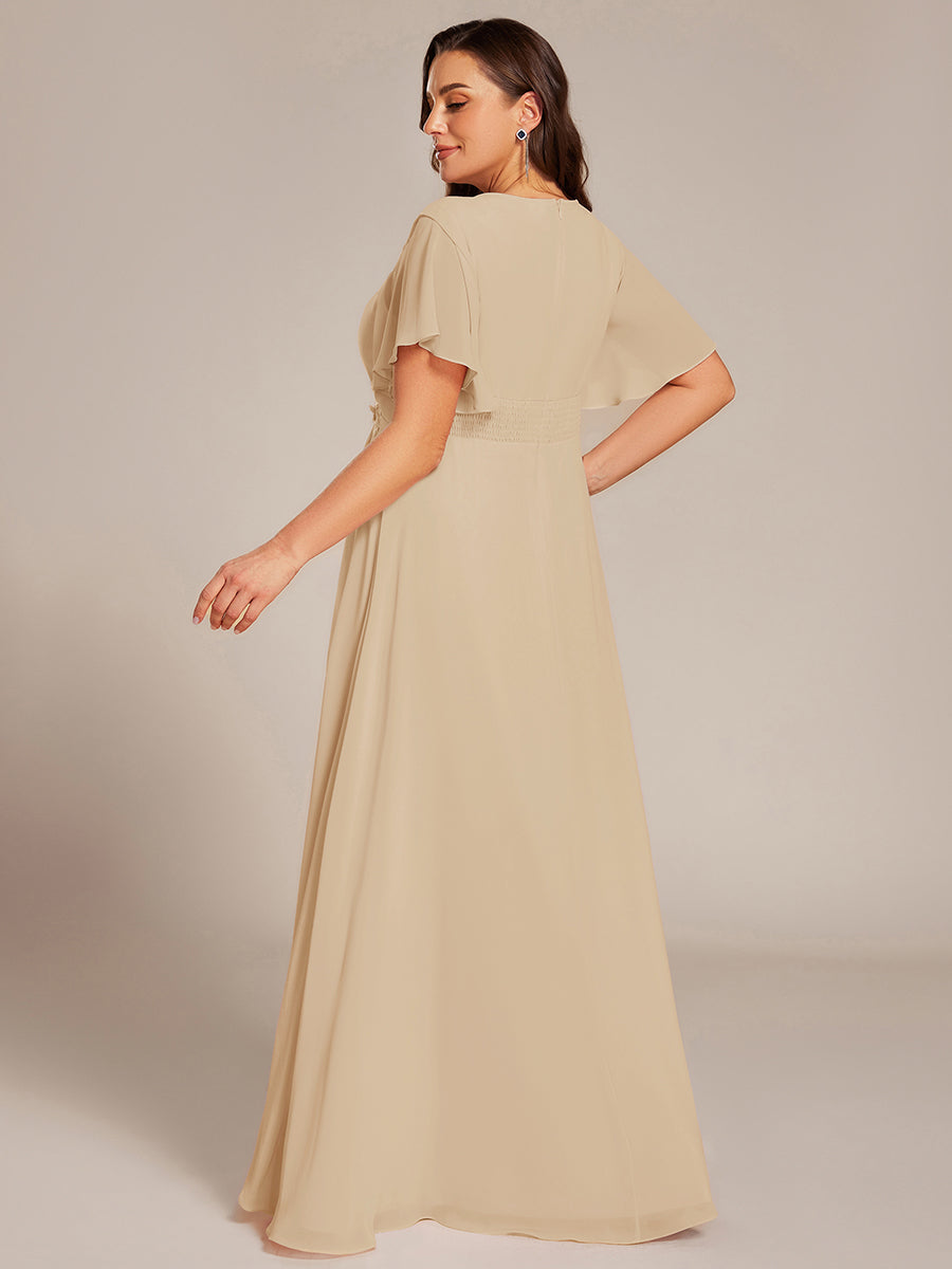 ever ASPYN|Short Sleeve Pleated Applique A-Line Floor-Length Formal Evening Dress