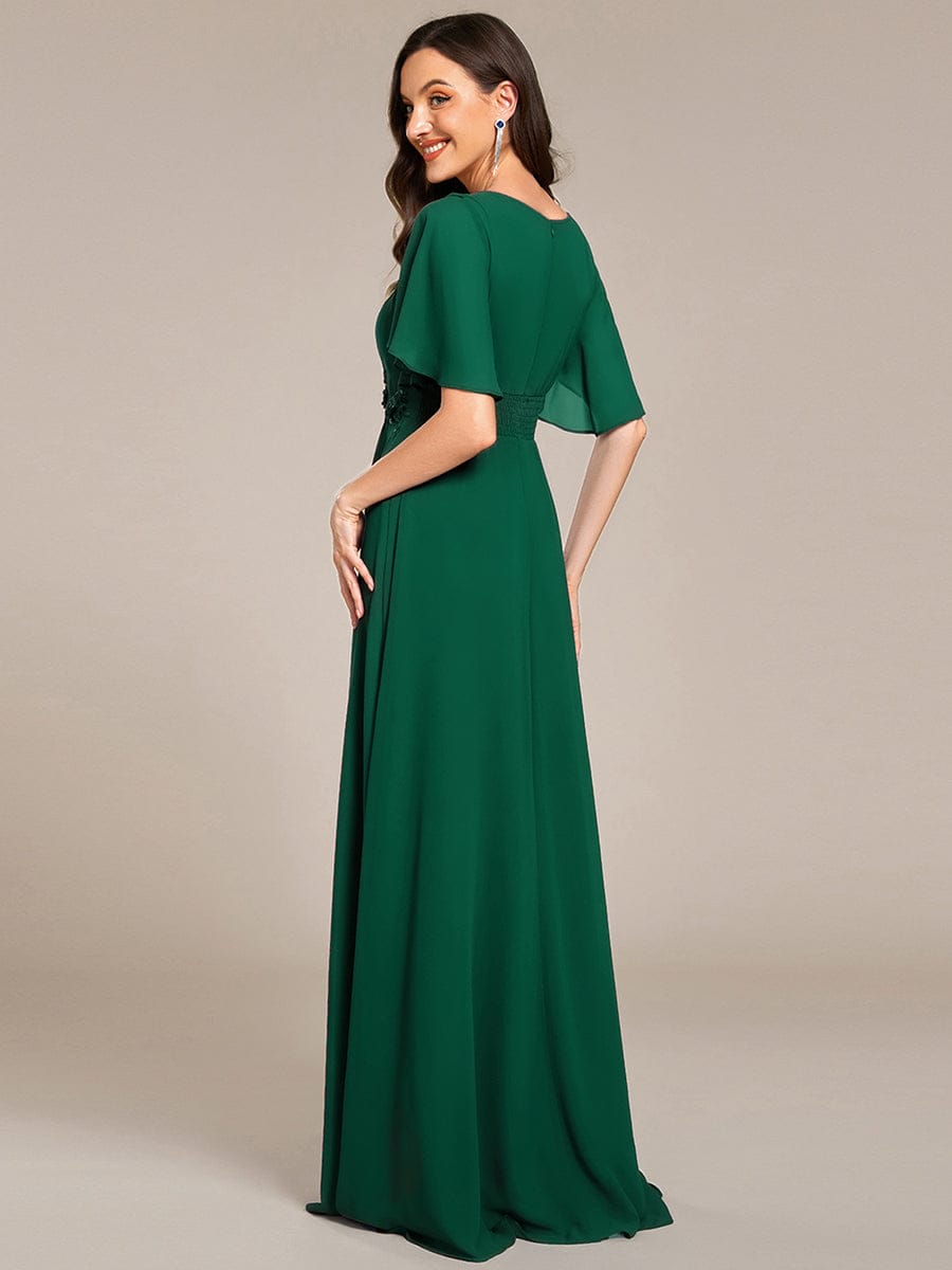 ever ASPYN|Short Sleeve Pleated Applique A-Line Floor-Length Formal Evening Dress