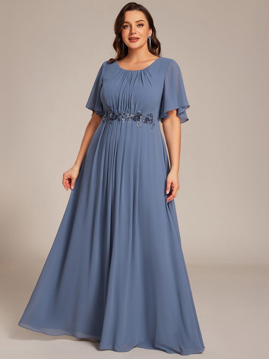 ever ASPYN|Short Sleeve Pleated Applique A-Line Floor-Length Formal Evening Dress