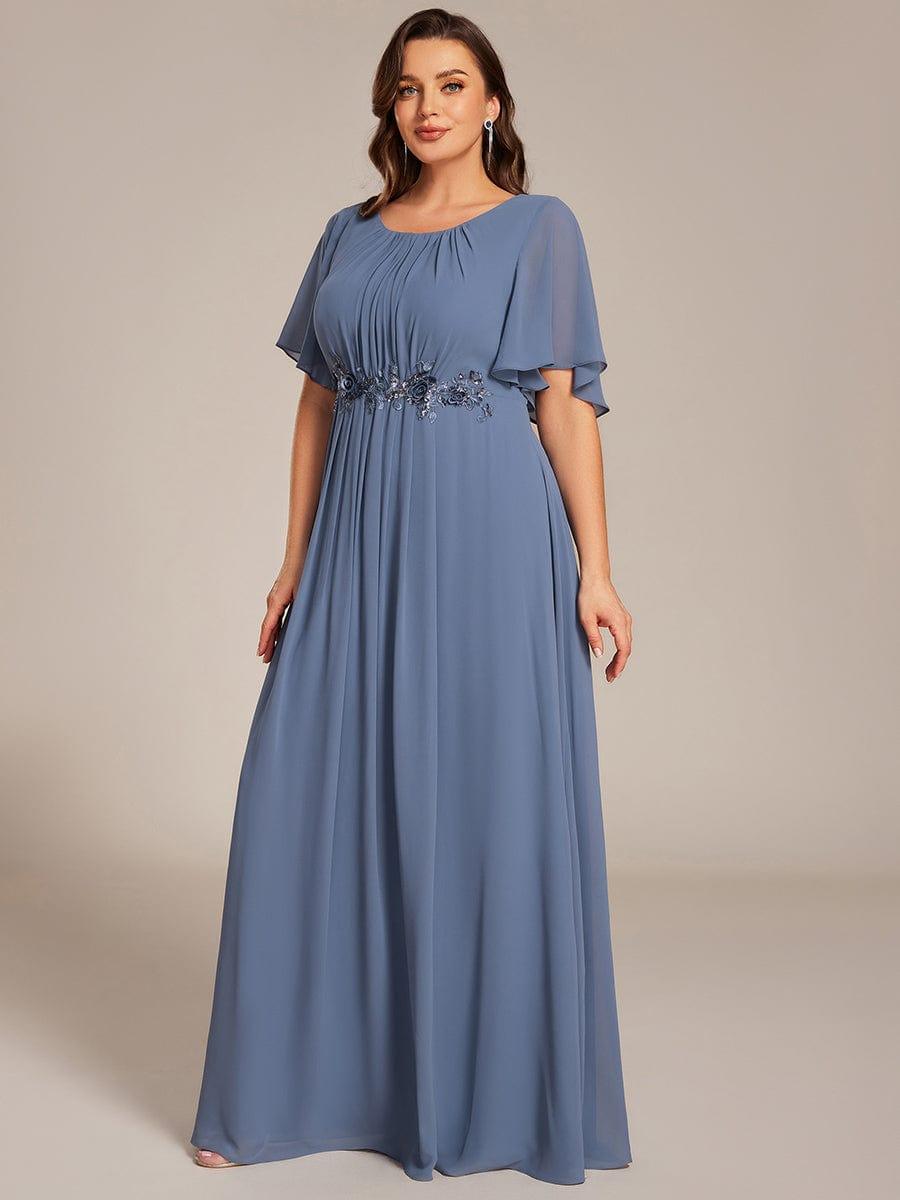 ever ASPYN|Short Sleeve Pleated Applique A-Line Floor-Length Formal Evening Dress
