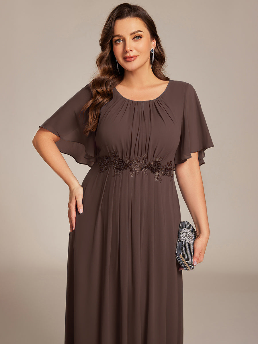 ever ASPYN|Short Sleeve Pleated Applique A-Line Floor-Length Formal Evening Dress