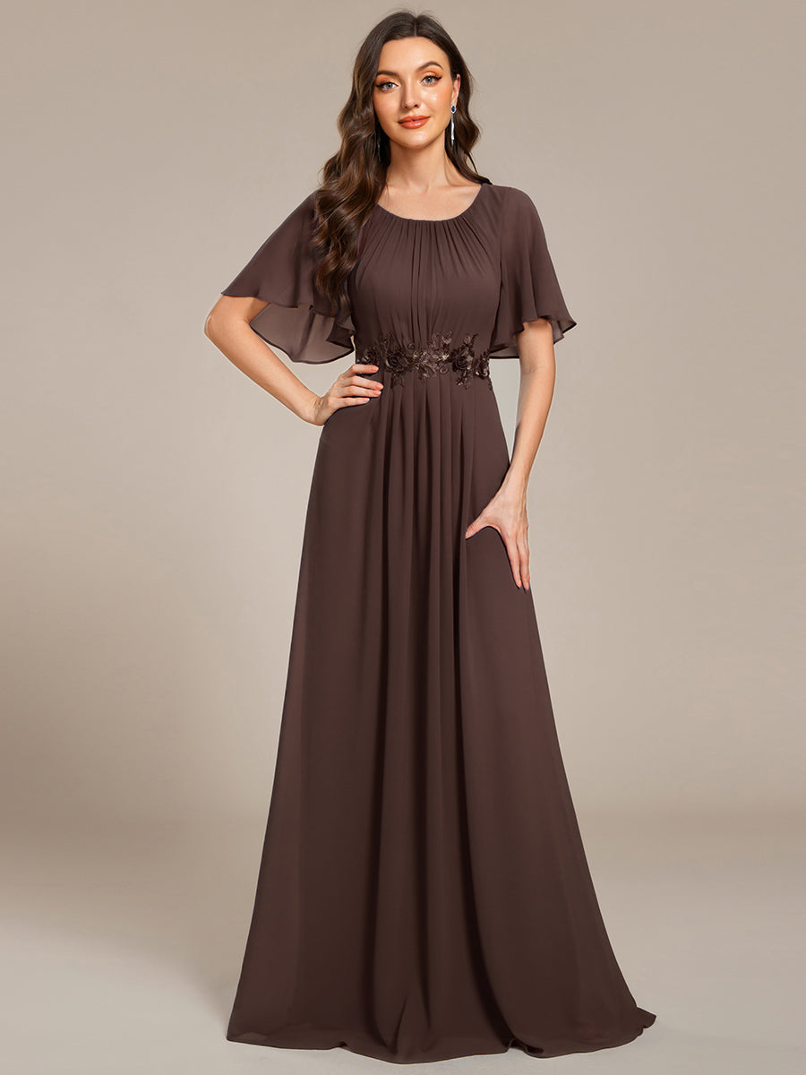 ever ASPYN|Short Sleeve Pleated Applique A-Line Floor-Length Formal Evening Dress