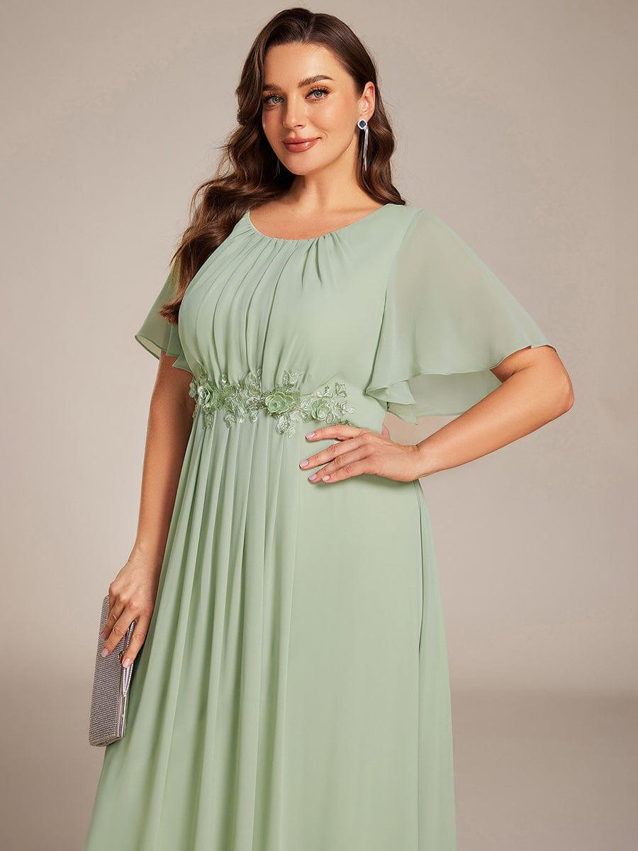 ever ASPYN|Short Sleeve Pleated Applique A-Line Floor-Length Formal Evening Dress