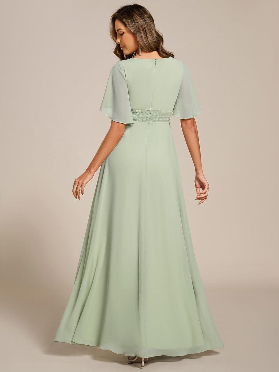 ever ASPYN|Short Sleeve Pleated Applique A-Line Floor-Length Formal Evening Dress
