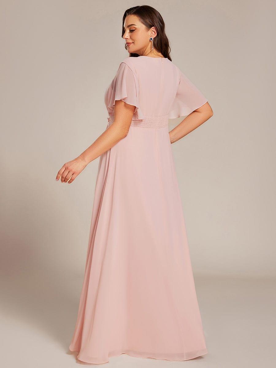 ever ASPYN|Short Sleeve Pleated Applique A-Line Floor-Length Formal Evening Dress