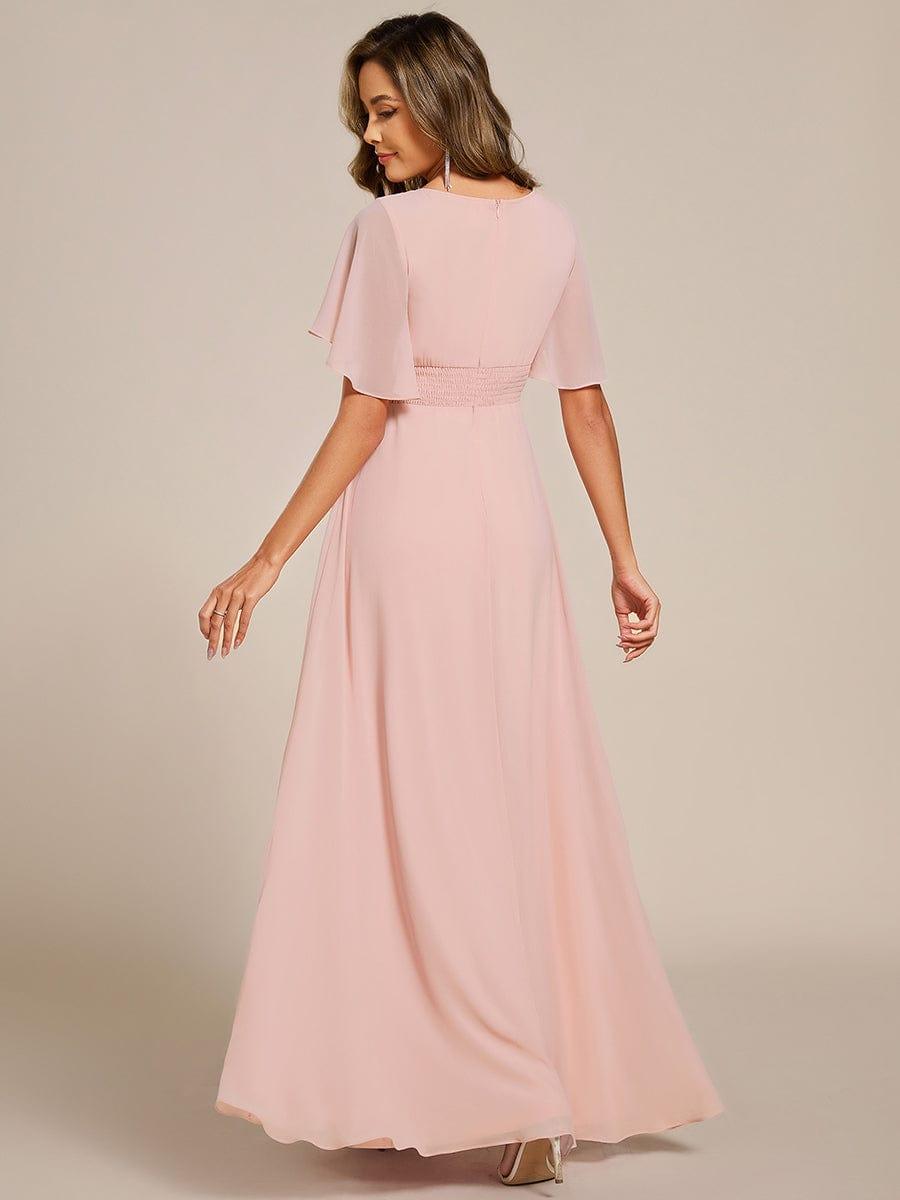 ever ASPYN|Short Sleeve Pleated Applique A-Line Floor-Length Formal Evening Dress