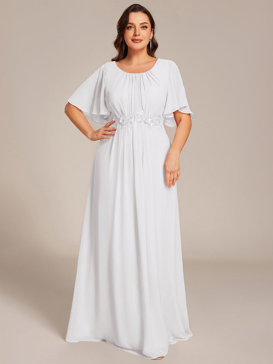 ever ASPYN|Short Sleeve Pleated Applique A-Line Floor-Length Formal Evening Dress