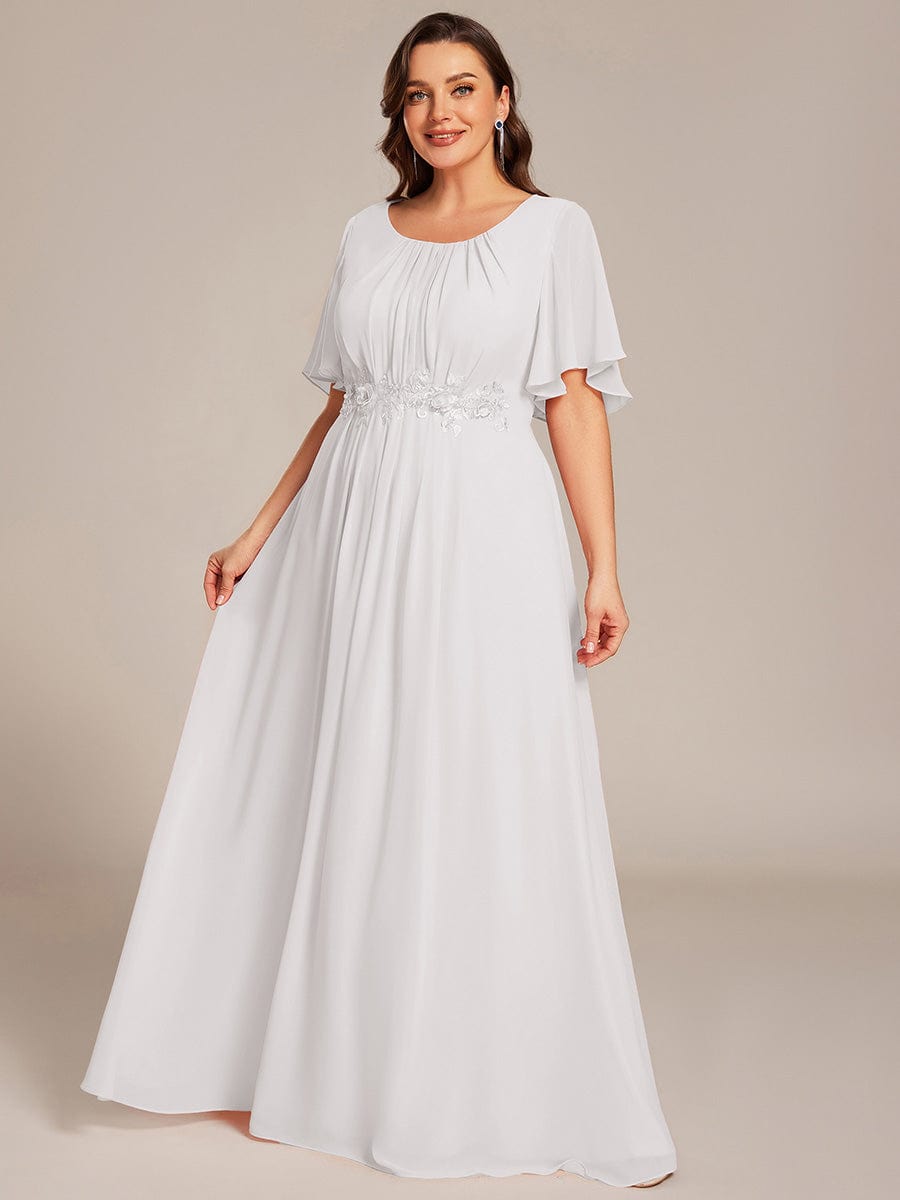 ever ASPYN|Short Sleeve Pleated Applique A-Line Floor-Length Formal Evening Dress
