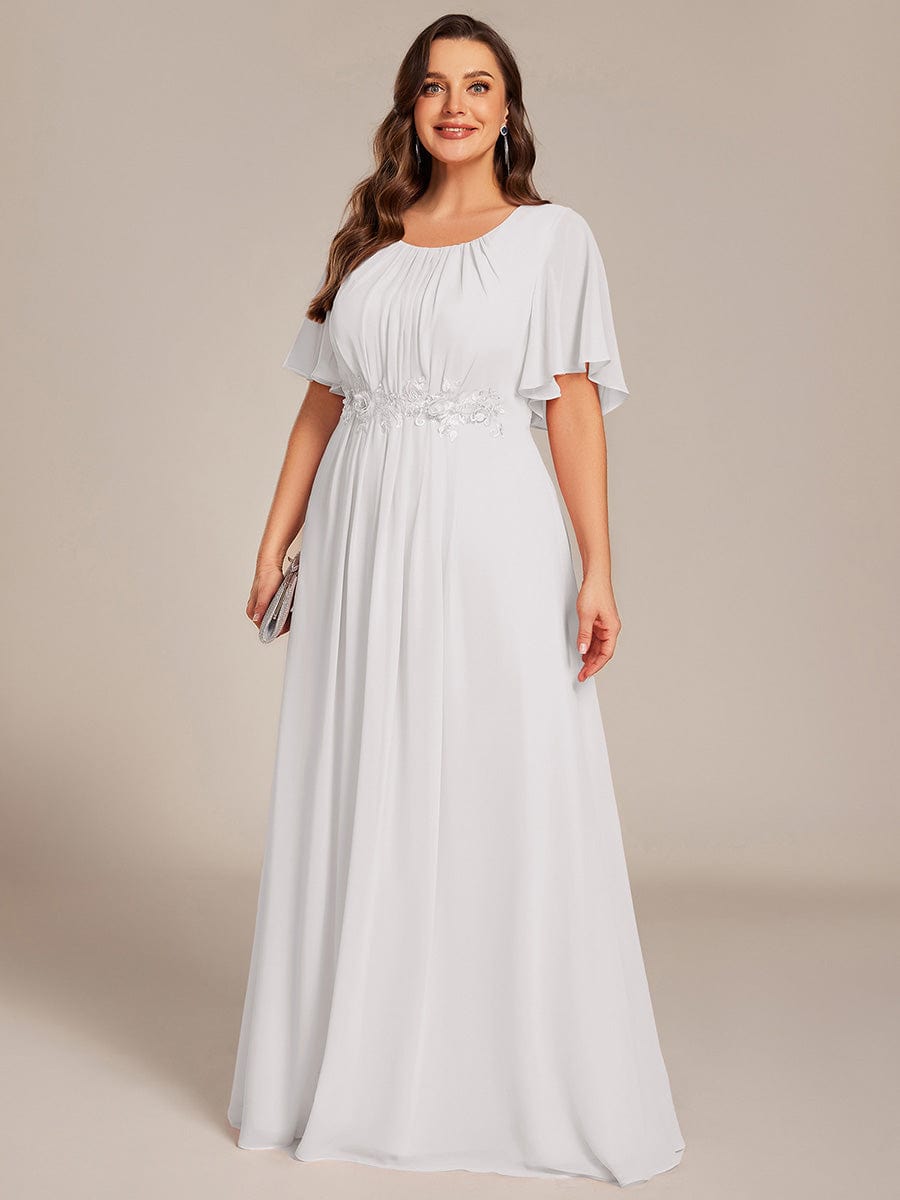 ever ASPYN|Short Sleeve Pleated Applique A-Line Floor-Length Formal Evening Dress