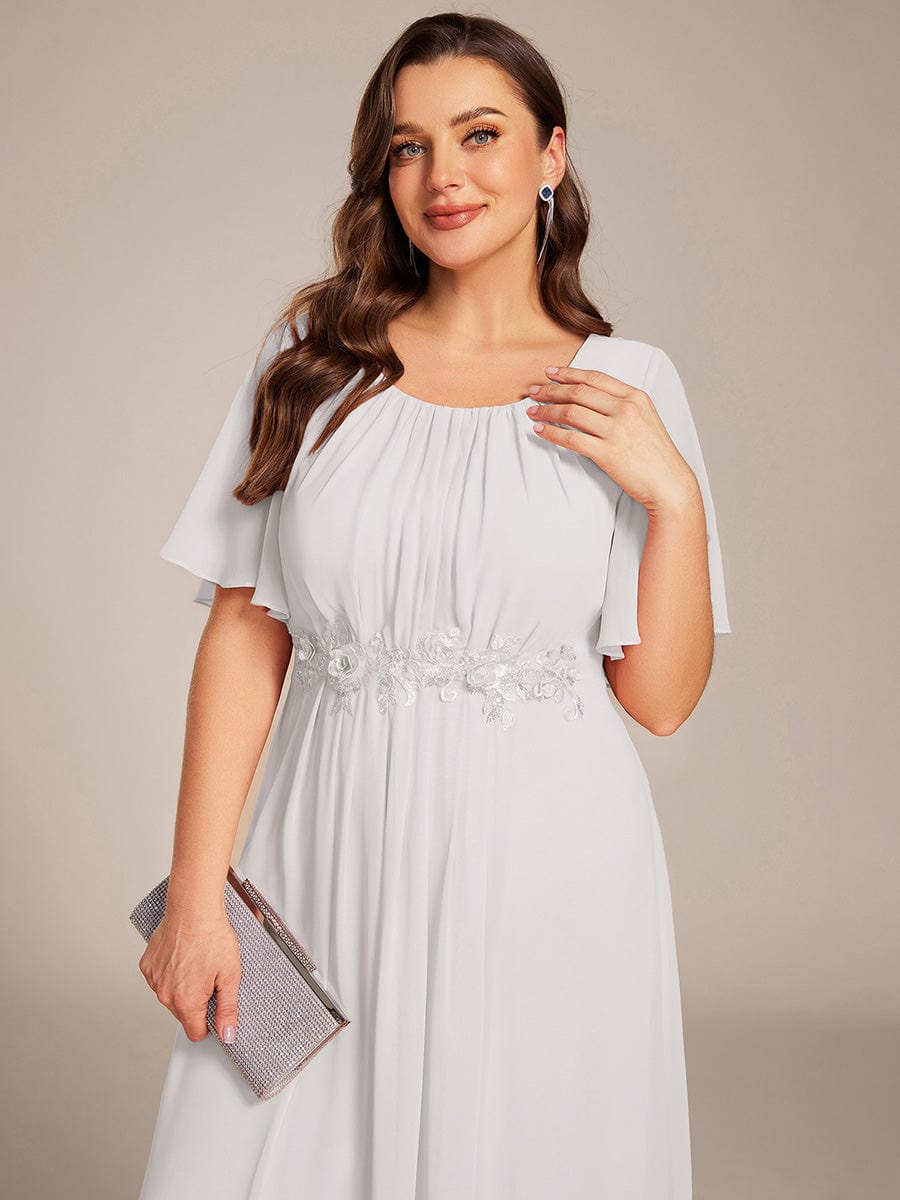ever ASPYN|Short Sleeve Pleated Applique A-Line Floor-Length Formal Evening Dress
