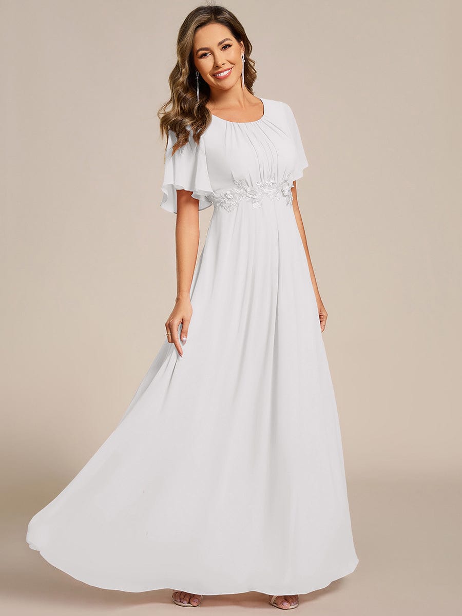 ever ASPYN|Short Sleeve Pleated Applique A-Line Floor-Length Formal Evening Dress