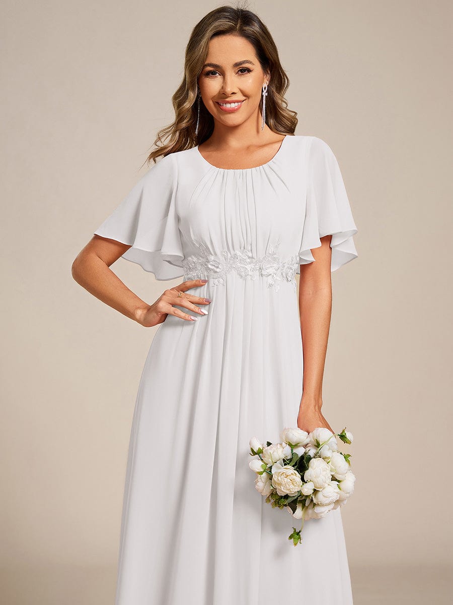 ever ASPYN|Short Sleeve Pleated Applique A-Line Floor-Length Formal Evening Dress