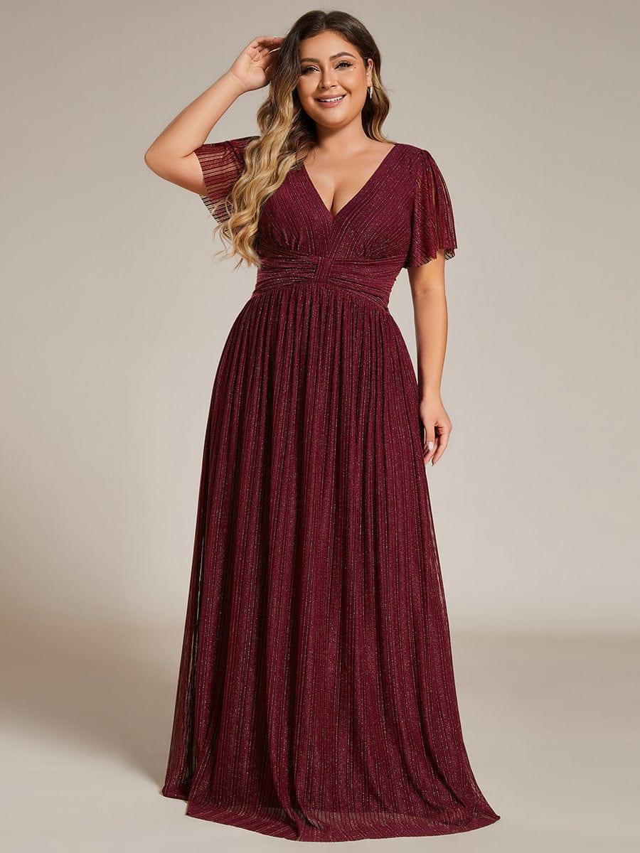 ever DAPHNE|V-Neck Glittery Short Sleeves Formal Evening Dress with Empire Waist