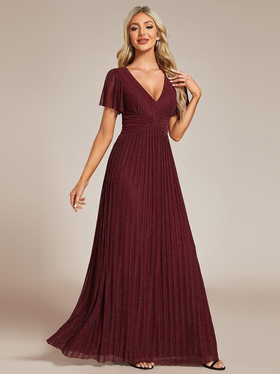 ever DAPHNE|V-Neck Glittery Short Sleeves Formal Evening Dress with Empire Waist