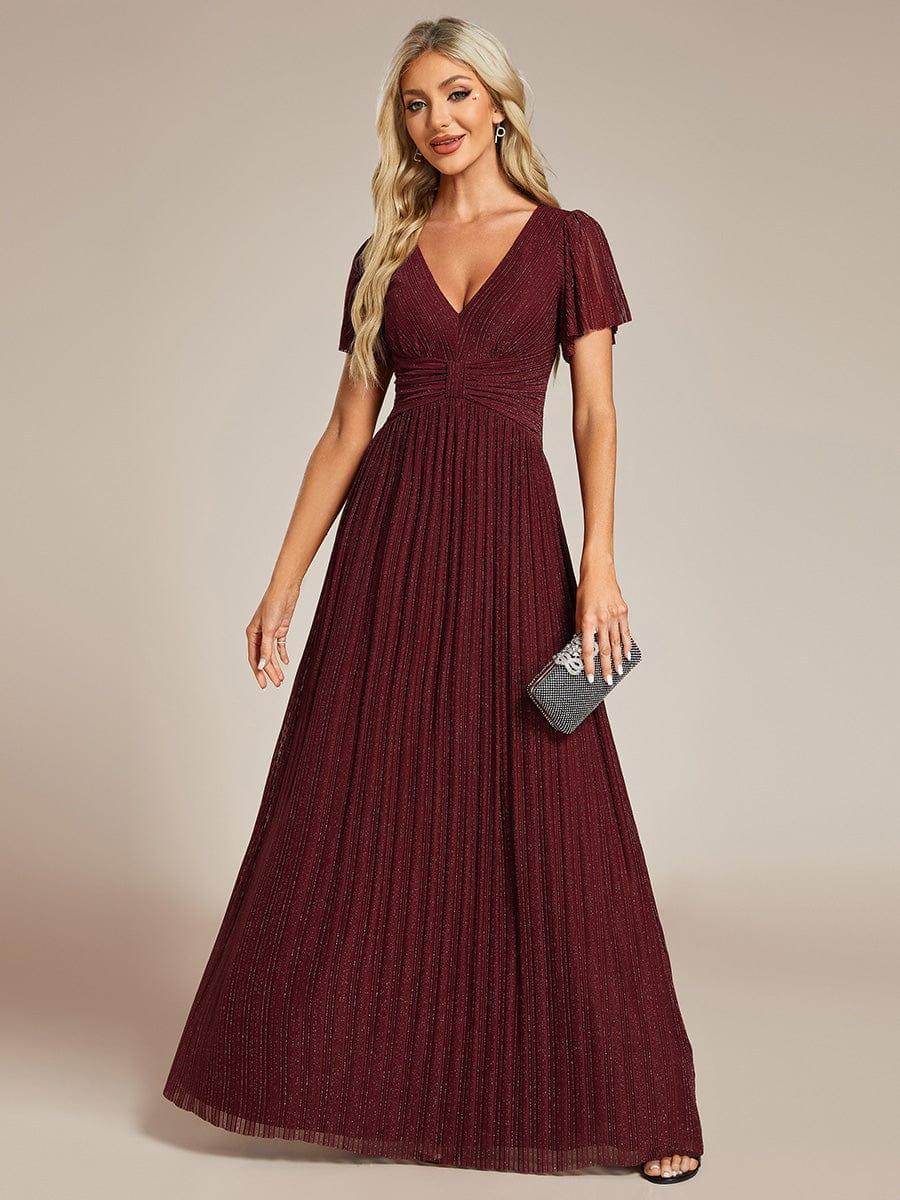 ever DAPHNE|V-Neck Glittery Short Sleeves Formal Evening Dress with Empire Waist